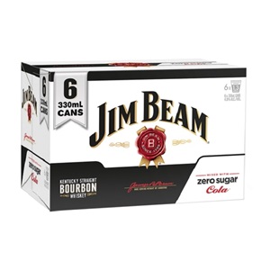 Picture of Jim Beam Bourbon & Zero Sugar Cola 6pk Cans 330ml