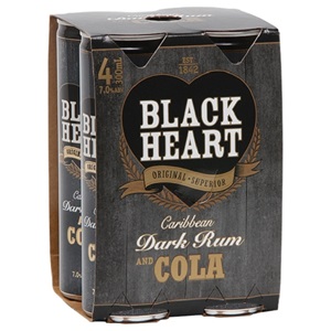 Picture of Black Heart 7% Dark Rum & Cola 4pk Cans 300ml