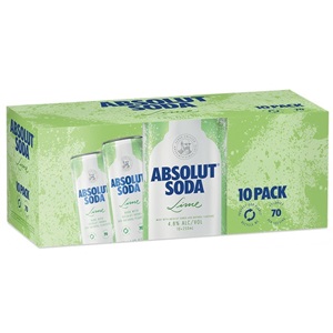 Picture of Absolut Vodka Lime & Soda 10pk Cans 250ml